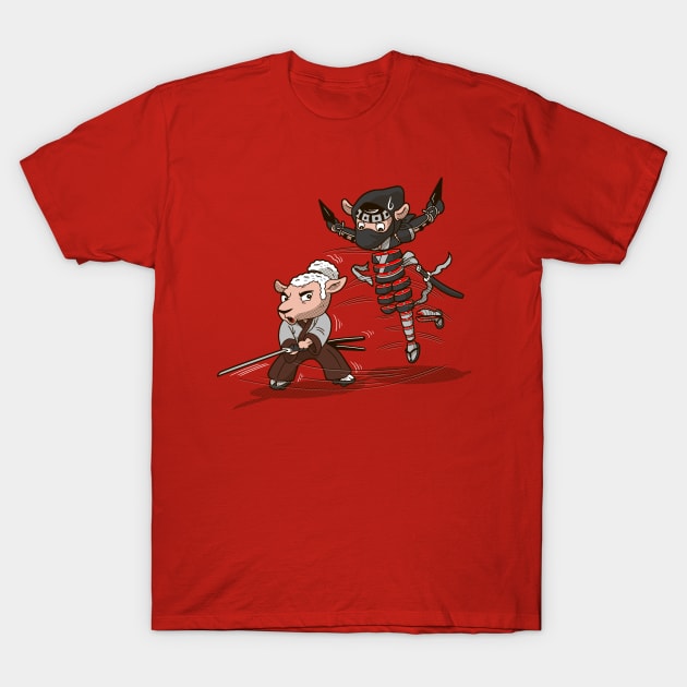 Ninja Versus Samurai Funny Cute Original Japanese Warrior Cartoon T-Shirt by BoggsNicolas